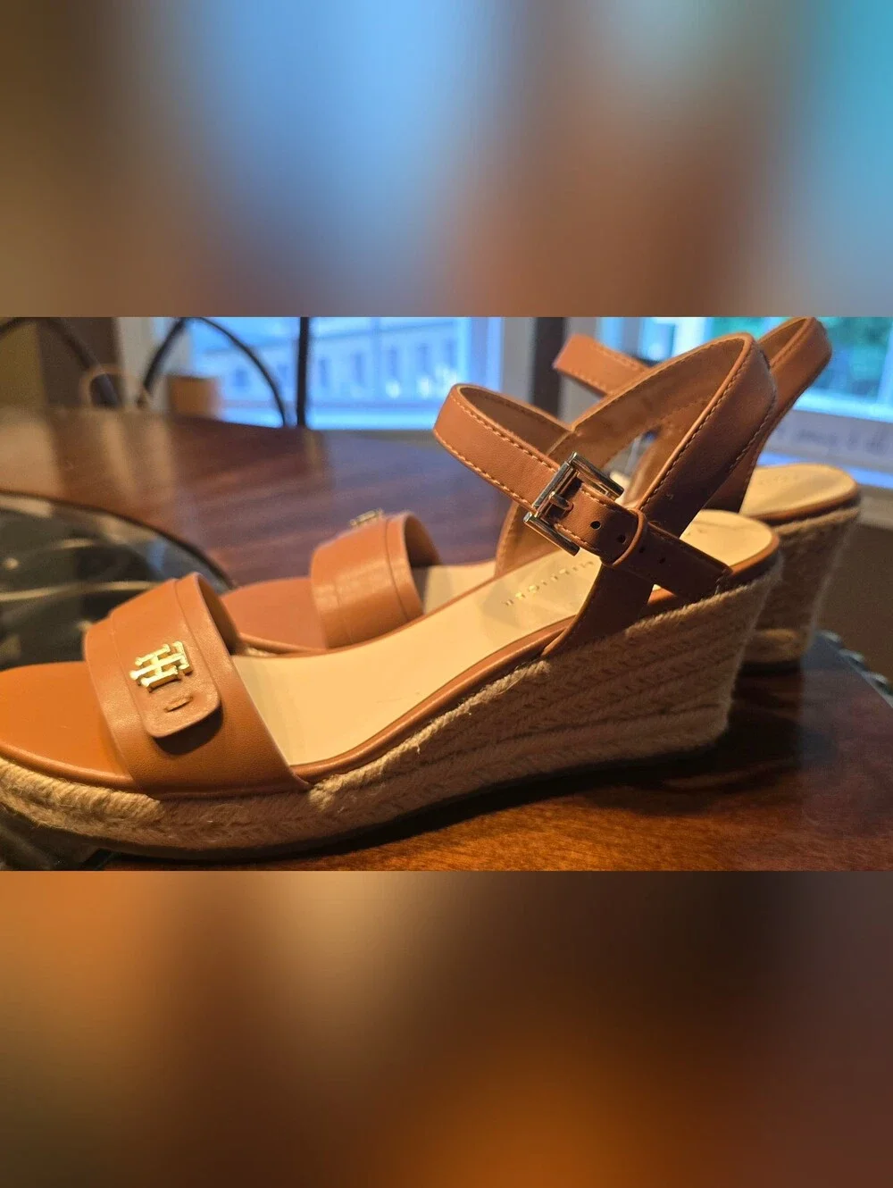 Tommy Hilfiger NWT Tan Espadrille Wedge Sandals, Sz. 8